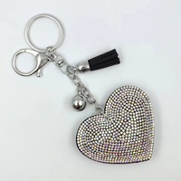 Nieuw model hartvormige sleutelhanger van leer met strass steentjes, diamantaccenten, hartvormige franjes, tas-hanger, Valentijnsdag sleutelhanger