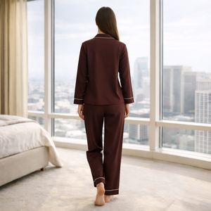 Servicio ODM, Pijamas <span class=keywords><strong>de</strong></span> Lujo Transpirables <span class=keywords><strong>de</strong></span> Manga Larga para Parejas, Conjunto <span class=keywords><strong>de</strong></span> Dos Piezas <span class=keywords><strong>de</strong></span> Color Sólido - Product Image 2