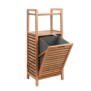 Étagère en bambou avec <span class=keywords><strong>panier</strong></span> à linge et sacs coulissants amovibles N Étagère Organisateur de linge en bambou - Product Image 1