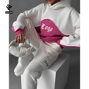 Ensemble survêtement <span class=keywords><strong>femme</strong></span> avec logo personnalisé, haut court à deux pièces, pantalon de survêtement et sweat-shirt à blocs de couleur, pour streetwear, vêtements de sport, <span class=keywords><strong>jogging</strong></span> - Product Image 2