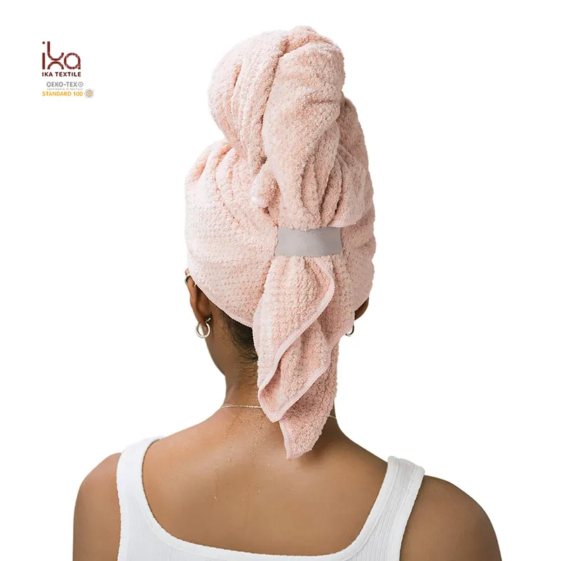 Toalha de cabelo de poliamida para mulheres, logotipo personalizável, super absorvente, utra 15% poliéster 85%, envoltório para mulheres