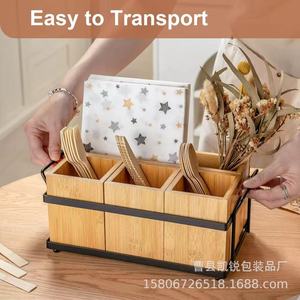 Caja de cubiertos de madera con múltiples compartimentos, soporte para cuchillos, organizador de utensilios de cocina para mesa de comedor y cocina - Product Image 5