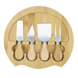 Ensemble planche à fromage et couteau ronds en bois de bambou naturel personnalisés, plateau de charcuterie élégant pour cadeaux, blocs à découper de qualité supérieure - Product Image 1