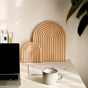 Wooden Geometric Decorative Tray Abstract Minimalist Design Tabletop <b>Vase</b> Home Decor - Product Image 2