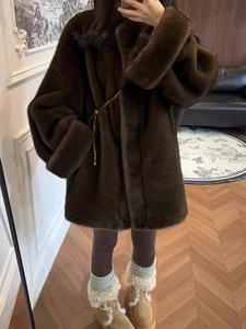 Manteau de luxe en <span class=keywords><strong>fausse</strong></span> <span class=keywords><strong>fourrure</strong></span> de vison pour femme, col rond, coupe oversize, épais, chaud et élégant, veste fourrée unie - Product Image 2
