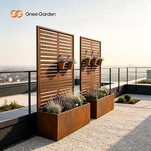 Corten Steel Privacy Screen Planter Box Integrated <b>Garden</b> Partition Raised Planter With Hanging <b>Hooks</b> - Product Image 5