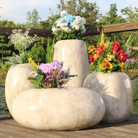 Jardinière en fibre de verre à texture marbre, pot de fleurs FRP haut de gamme, aspect pierre luxueux, léger, pour villa, balcon, décoration intérieure