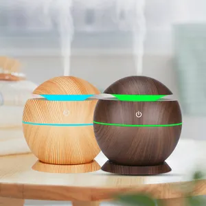 Humidificador a precio de fábrica, Mini humidificador de aire hueco de 130Ml, Interruptor táctil de USB Sensor, difusor de grano de madera, niebla, luz LED esencial O