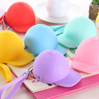 Mini sac à monnaie en silicone unisexe avec fermeture éclair, style casquette de baseball, motif dessin animé coréen mignon, couleur bonbon, pour clés et monnaie