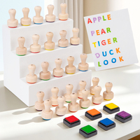 Ensemble de tampons en bois DIY pour projets artistiques d'enfants, alphabet et lettres ABC, avec tampon encreur, pour cadeaux de fête d'anniversaire