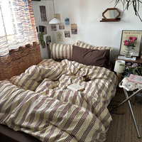 Ensemble de literie en coton lavé ultra doux, respirant, doux pour la peau, rayé rouge, pour la maison et l'hôtel