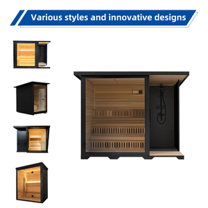 Sauna extérieur pour climat hivernal, sauna panoramique de grande taille avec douche, bois massif, planches épaisses, poêle à bois - Product Image 2