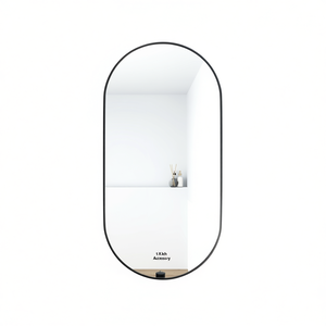 Miroir de salle de bain ovale 18 x 35 pouces, cadre en aluminium noir, fixation murale, accessoire de vanité minimaliste - Product Image 1