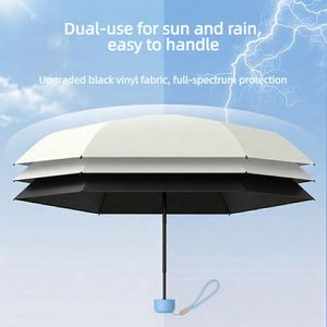 Parapluie mini pliable 5 volets noir enduit UPF50 avec logo personnalisé, 6 baleines, imprimé crème mousse, pour femme, voyage, vente en gros, boutique, cadeau - Product Image 4