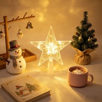 Adorno de Estrella para Árbol de Navidad con Luces LED Cálidas a Pilas, Decoración Transparente de Acrílico para el Hogar, Habitación y Fiestas Navideñas