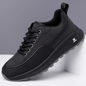 Men's Chunky Platform Sneakers - Lace-Up Leather Casual Walking Shoes with Non-Slip Sole - Product Image 4