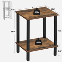 Table d'appoint industrielle en bois rustique avec étagère de rangement, table latérale étroite pour salon, chambre à coucher, canapé, petite table de chevet