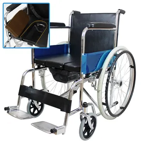 Customized logo Elderly Airline Approved Lightweight Wheel Chair Commode Toilet Steel Folding Manual Wheelchair