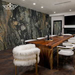 Goldtop Polished Natural <b>Stone</b> Ink Wash <b>Painting</b> Vein Luxury Shangri La Brown Quartzite Slab For Residential Building Wall - Product Image 5