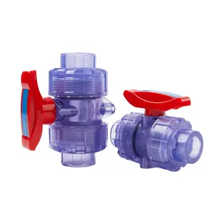 Popular UPVC Transparent Double Union pvc ball Valve from 25mm to 63mm pipe fittings pvc