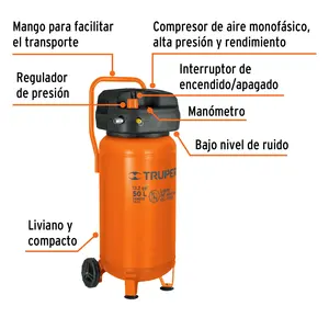 Compresseur sans huile BOX 1, 50L, 3HP, vertical, 127V, TRUPER - Product Image 2