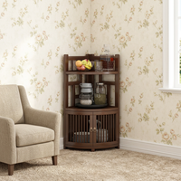 Étagère d'angle en bambou naturel avec porte, meuble de rangement à trois niveaux, nouveau style chinois, présentoir peu encombrant pour salon ou coin mural