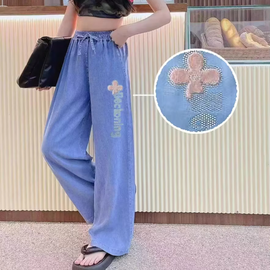 2025 Girls' Elastic Waist Wide - Leg Denim Jeans for Casual Daily Wear