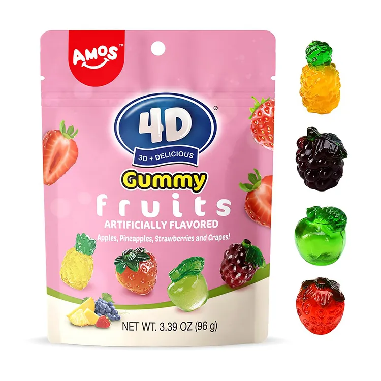 Grosir AMOS 4D warna-warni permen karet 3D buah berbentuk permen karet produsen dengan kualitas tinggi jus buah rasa