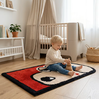 Tapis touffeté mignon en forme de mouton, contour vert, forme animale, peluche douce, antidérapant, lavable, en polyester, design moderne d'animaux de la ferme pour enfants