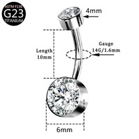 Anneau de nombril circulaire en tungstène F136 avec zircon, bijou unisexe pour le nombril, vente en gros transfrontalière