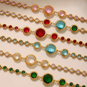 मिरडिया फैशन थोक 18k सोने की प्लेटेड टखट रंगीन कांच के पत्थर स्टेनलेस स्टील के गहने - Product Image 5