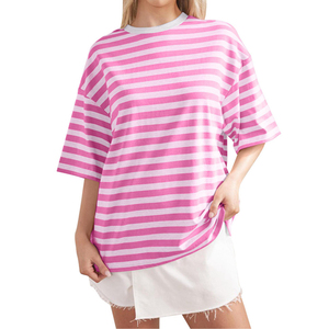 T-shirt da <span class=keywords><strong>donna</strong></span> <span class=keywords><strong>oversize</strong></span> a maniche corte con scollo rotondo, a blocchi di colore a righe, casual, vestibilità ampia, 10 colori, per l'estate - Product Image 5