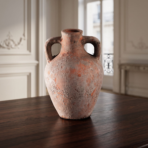 Este jarrón de cerámica Wabi Sabi de color naranja tierra, con dos asas, es perfecto para la decoración del hogar de estilo vintage y para los amantes de la cerámica primitiva. - Product Image 2