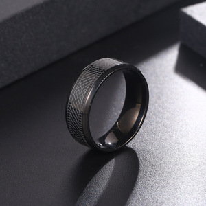 Titanium Steel <b>Ring</b> Men's Dark Checkered Snakeskin Texture Geometric Fashion Jewelry SA1138 - Product Image 3