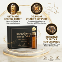 Complément liquide de pyrroloquinoline quinone (PQQ) et de ginseng, boisson énergisante avec peptides de collagène