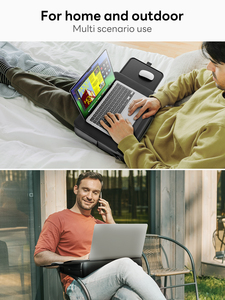Breathable Soft Fabric <strong>Cushioned</strong> Lap <strong>Tray</strong> 15.6inch Pu Leather Laptop Bag with Retractable Mouse Pad Two Side Storage Pocket - Product Image 5