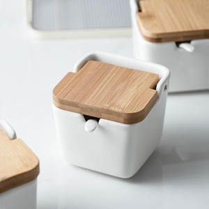 Ceramic Seasoning Pot Set with Tray Household Kitchen square Oil Salt Sugar <b>Jar</b> Set - Product Image 4