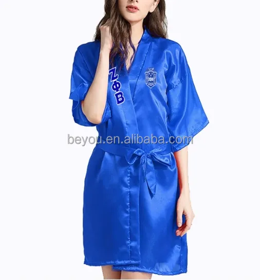 Sorority Tình Huynh Đệ Hy Lạp Zeta phi Beta lụa áo choàng tắm Ren Satin zpb miễn phí Kích thước quần áo áo choàng