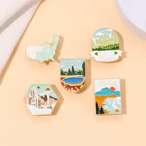 Statue of liberty natural scenery brooches lapel badges custom US States buildings soft enamel pins wholesale