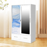 Prix de gros Porte coulissante amovible en acier Design Almirah Motif imprimé Armoire en métal Armoire à vêtements lemari pakaian