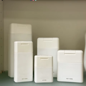 Embalaje de plástico ecológico de tacto suave, tapa abatible, champú, botella rectangular plana para cuidado del cuerpo, venta al por mayor - Product Image 1