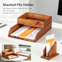 Organizador de Archivos de Escritorio de Madera, Bandeja de Documentos Apilable y Desmontable para Almacenamiento de Papel de Oficina, Organización de Suministros de Escritorio