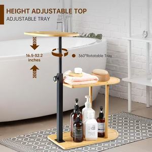 Cross-border Bamboo Movable Bathroom <b>Shelf</b>, Two-Tier Floor Standing Storage <b>Rack</b>, Simple Movable Small Side Table for Living - Product Image 1