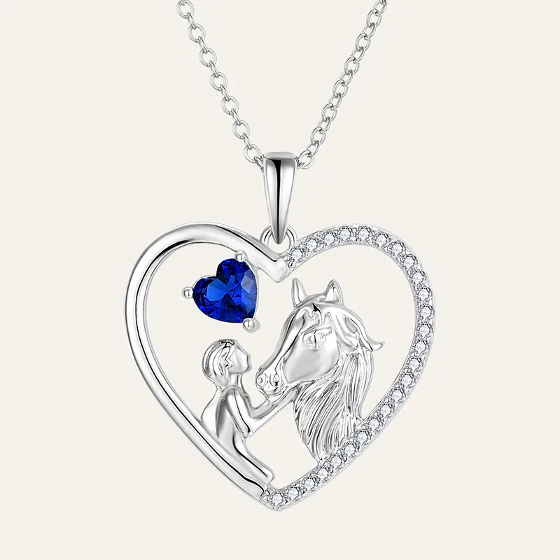 S925 Sterling Silver Cz Lovely Animal Heart Horse And Girls Pendant Necklace Jewelry S925 Silver Horse Necklace