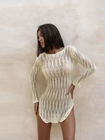 Robe Courte Décontractée en Maille pour Femme, Sexy, Transparente, Manches Longues, Col Rond, Coupe Ajustée, Robe de Plage, Mode Printemps, Vacances