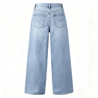 Jean délavé pour femme, coupe droite, jambe large, style décontracté, en denim fin et extensible, effet délavé