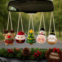 Ornamen Gantung Mobil Natal Rajutan Tangan Santa Rusa Salju Manusia Salju Dekorasi Cermin Spion Pohon Natal