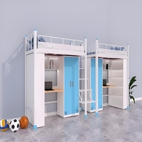 Lit mezzanine moderne multifonctionnel en métal, gain de place, avec bureau et armoire, couleur personnalisée, revêtement époxy, pour école, dortoir, appartement, hôtel