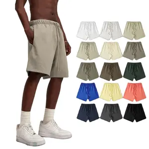 Printemps été 425G lourd brouillard couleur basique Logo personnalisé Shorts 100% coton rue ample Sport cinq pantalons hommes