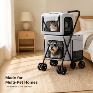 Carrito Plegable para Mascotas de Color Negro con Cesta de Almacenamiento y Malla Transpirable - Product Image 4